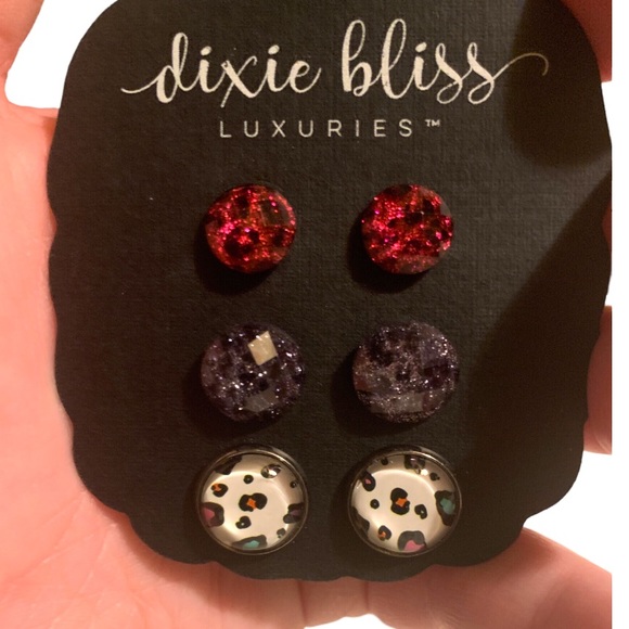 Dixie Bliss Earrings Red Purple Leopard Round New - Picture 5 of 7